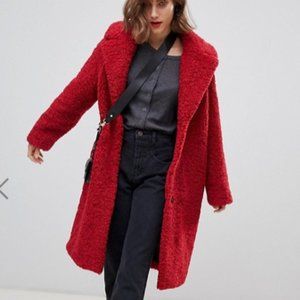 Red Stradivarius teddy coat size M